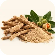 Torkade ashwagandharötter och pulver